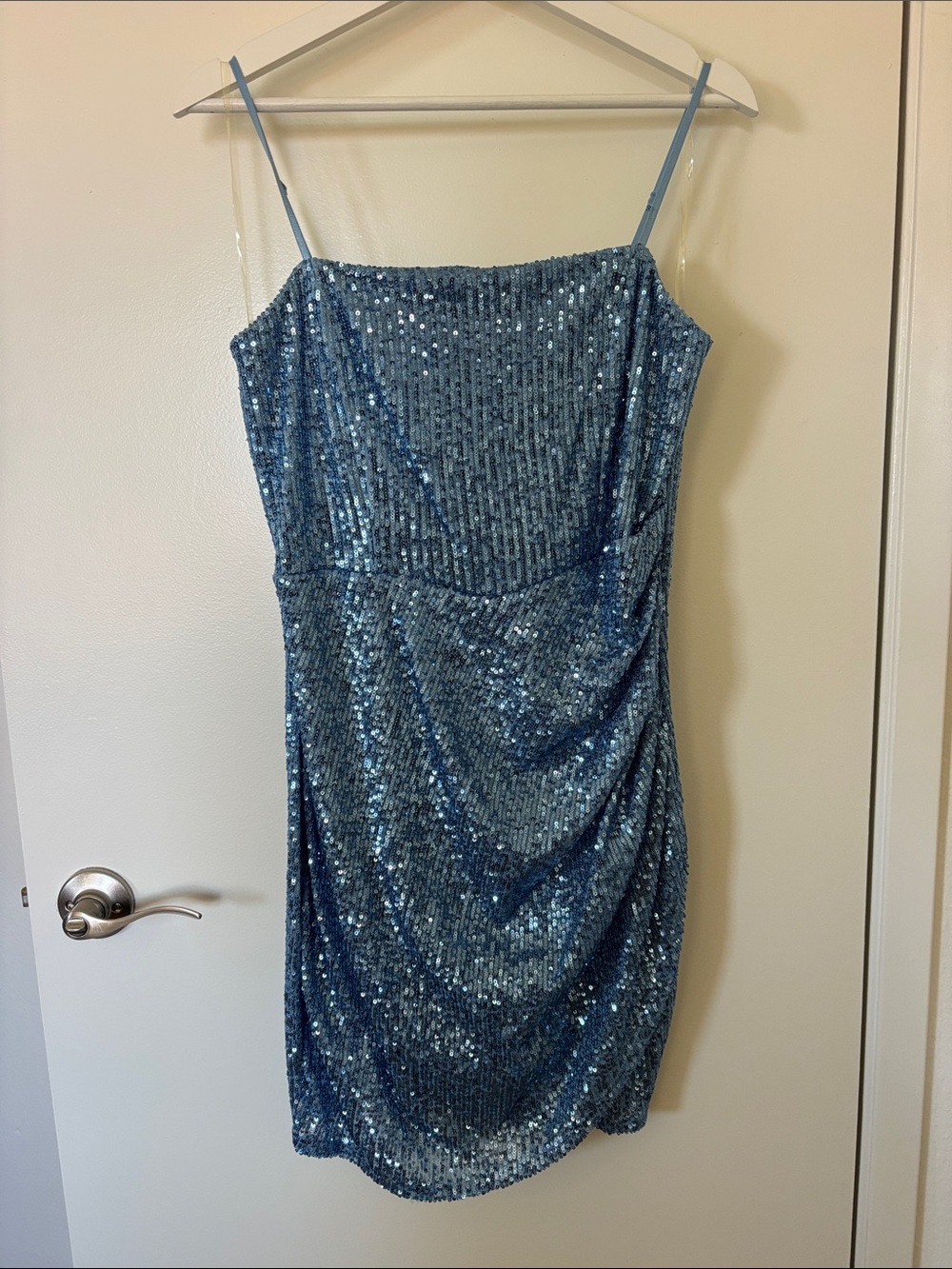 XL Blue Sequin Spaghetti Strap Party Dress